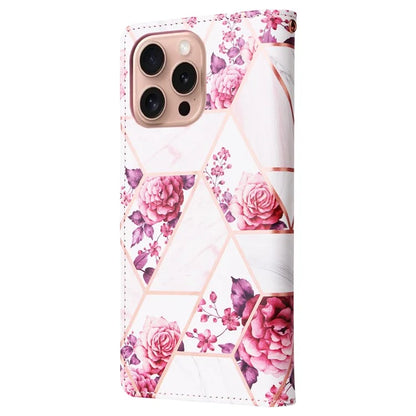 For iPhone 16 Pro Case Lacquered Leather Phone Shell Marble Pattern Design