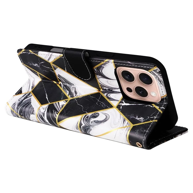 For iPhone 16 Pro Case Lacquered Leather Phone Shell Marble Pattern Design