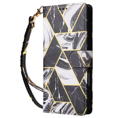 For iPhone 16 Pro Case Lacquered Leather Phone Shell Marble Pattern Design