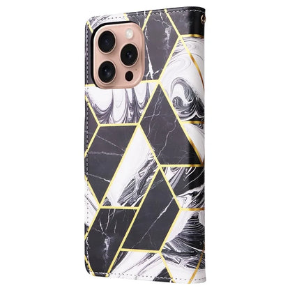 For iPhone 16 Pro Case Lacquered Leather Phone Shell Marble Pattern Design