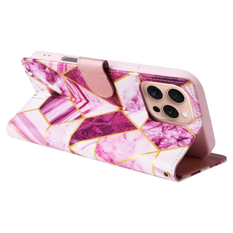 For iPhone 16 Pro Case Lacquered Leather Phone Shell Marble Pattern Design