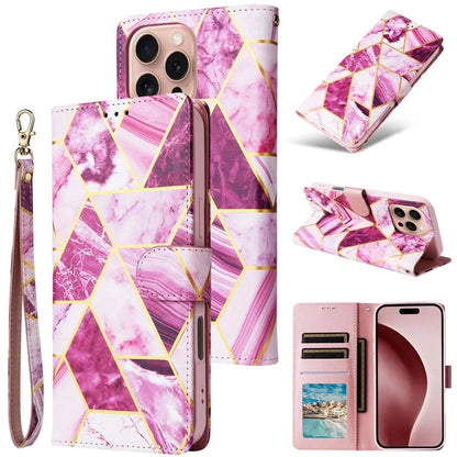 For iPhone 16 Pro Case Lacquered Leather Phone Shell Marble Pattern Design
