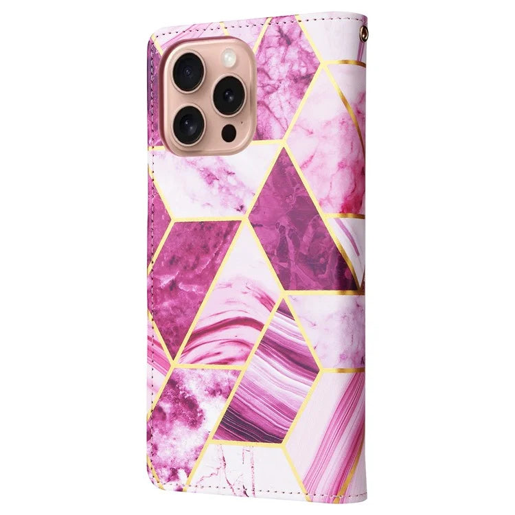 For iPhone 16 Pro Case Lacquered Leather Phone Shell Marble Pattern Design