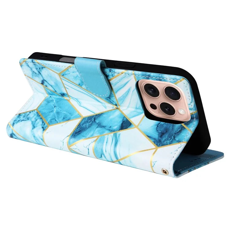 For iPhone 16 Pro Case Lacquered Leather Phone Shell Marble Pattern Design