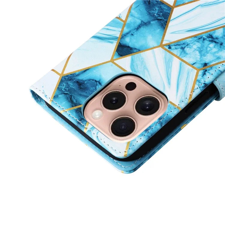 For iPhone 16 Pro Case Lacquered Leather Phone Shell Marble Pattern Design