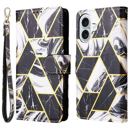 For iPhone 16 Plus Case Marble Leather Phone Cover Slots Holder Carrying Pouch