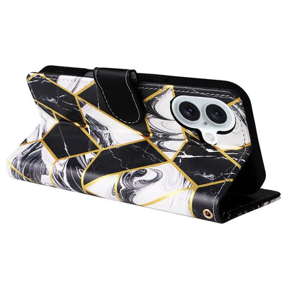 For iPhone 16 Plus Case Marble Leather Phone Cover Slots Holder Carrying Pouch