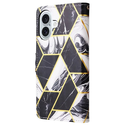 For iPhone 16 Plus Case Marble Leather Phone Cover Slots Holder Carrying Pouch