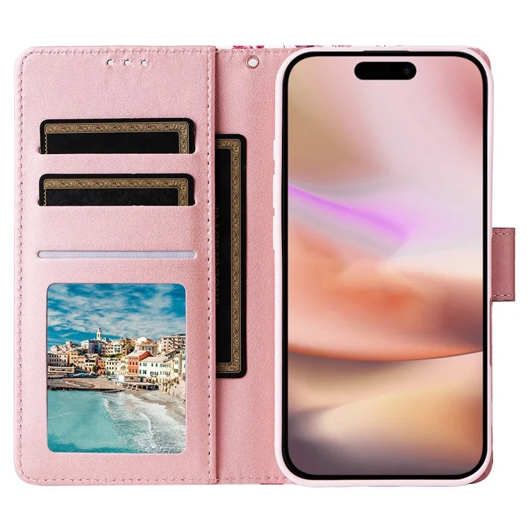 For iPhone 16 Plus Case Marble Leather Phone Cover Slots Holder Carrying Pouch