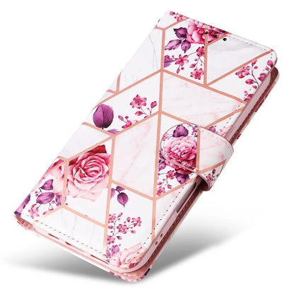 For iPhone 16 Plus Case Marble Leather Phone Cover Slots Holder Carrying Pouch