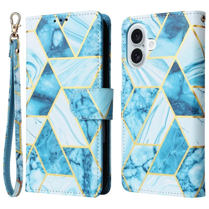 For iPhone 16 Plus Case Marble Leather Phone Cover Slots Holder Carrying Pouch