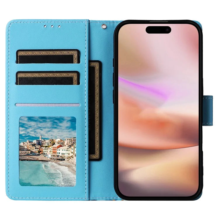 For iPhone 16 Plus Case Marble Leather Phone Cover Slots Holder Carrying Pouch