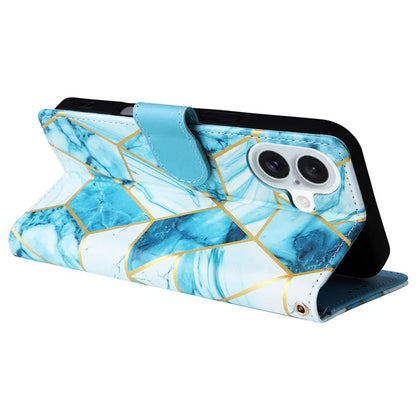 For iPhone 16 Plus Case Marble Leather Phone Cover Slots Holder Carrying Pouch