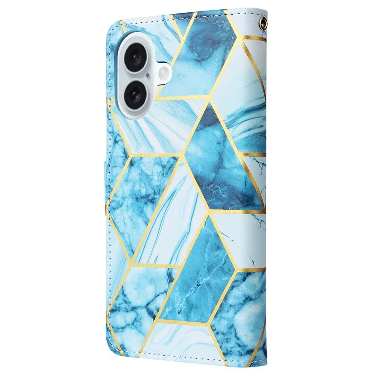 For iPhone 16 Plus Case Marble Leather Phone Cover Slots Holder Carrying Pouch