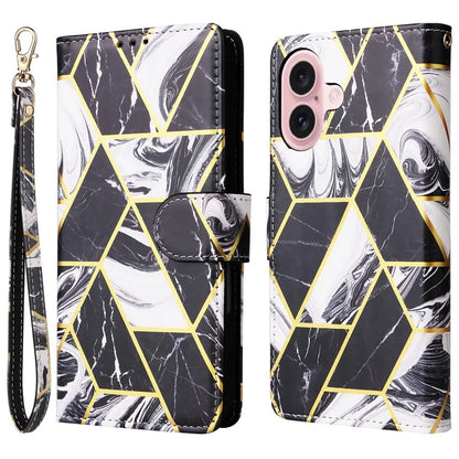 For iPhone 16 Case Marble Pattern Print Leather Wallet Phone Cover
