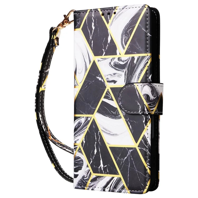 For iPhone 16 Case Marble Pattern Print Leather Wallet Phone Cover