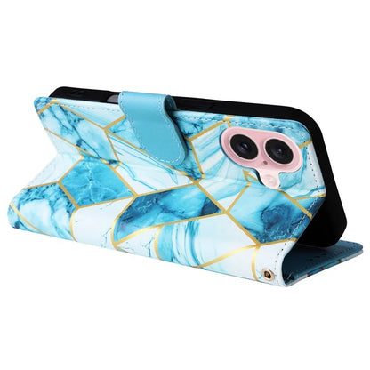 For iPhone 16 Case Marble Pattern Print Leather Wallet Phone Cover
