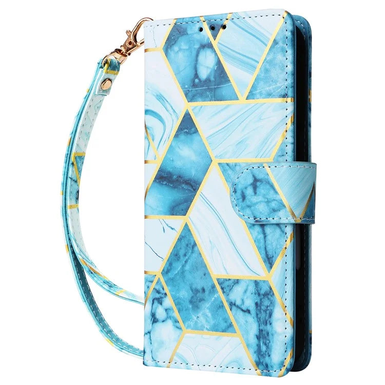 For iPhone 16 Case Marble Pattern Print Leather Wallet Phone Cover