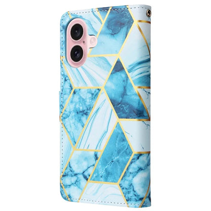 For iPhone 16 Case Marble Pattern Print Leather Wallet Phone Cover