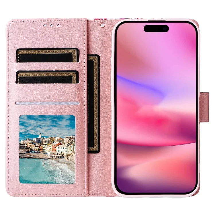 For iPhone 16 Case Marble Pattern Print Leather Wallet Phone Cover