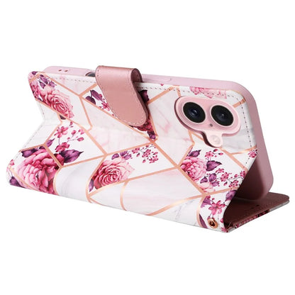 For iPhone 16 Case Marble Pattern Print Leather Wallet Phone Cover