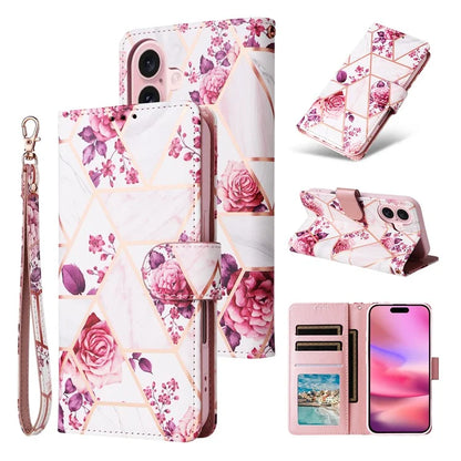 For iPhone 16 Case Marble Pattern Print Leather Wallet Phone Cover