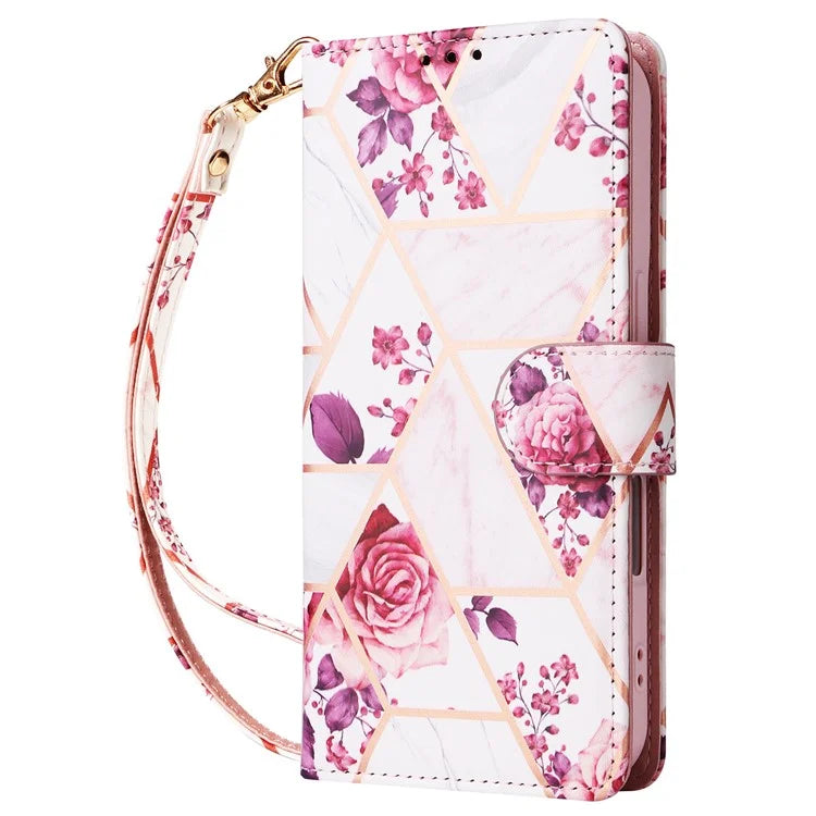 For iPhone 16 Case Marble Pattern Print Leather Wallet Phone Cover