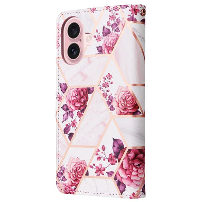 For iPhone 16 Case Marble Pattern Print Leather Wallet Phone Cover