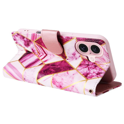 For iPhone 16 Case Marble Pattern Print Leather Wallet Phone Cover