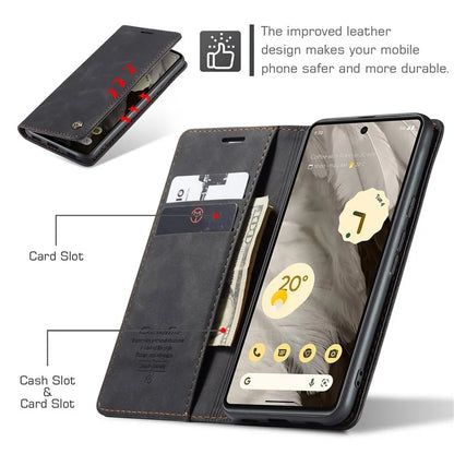 CASEME 013 Series For Google Pixel 7a Case Card Holder Stand Leather Phone Cover