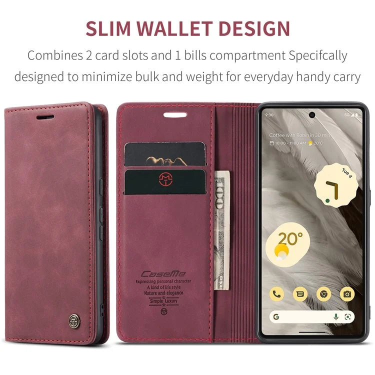 CASEME 013 Series For Google Pixel 7a Case Card Holder Stand Leather Phone Cover