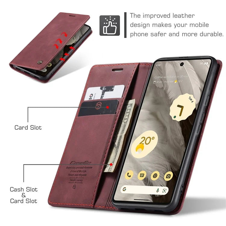 CASEME 013 Series For Google Pixel 7a Case Card Holder Stand Leather Phone Cover