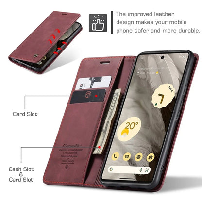 CASEME 013 Series For Google Pixel 7a Case Card Holder Stand Leather Phone Cover