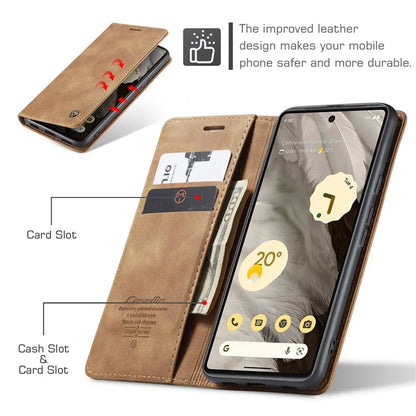 CASEME 013 Series For Google Pixel 7a Case Card Holder Stand Leather Phone Cover
