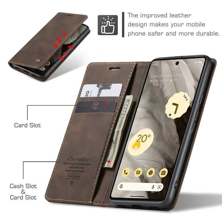CASEME 013 Series For Google Pixel 7a Case Card Holder Stand Leather Phone Cover
