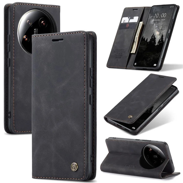CASEME 013 Series For Xiaomi 14 Ultra Stand Case Card Slot Leather Phone Cover