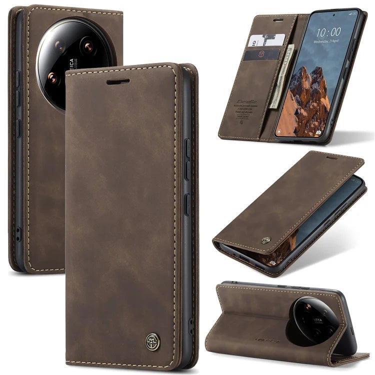 CASEME 013 Series For Xiaomi 14 Ultra Stand Case Card Slot Leather Phone Cover