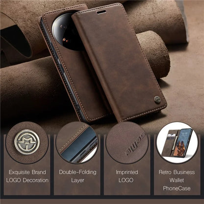 CASEME 013 Series For Xiaomi 14 Ultra Stand Case Card Slot Leather Phone Cover