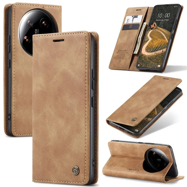 CASEME 013 Series For Xiaomi 14 Ultra Stand Case Card Slot Leather Phone Cover