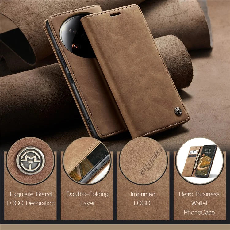 CASEME 013 Series For Xiaomi 14 Ultra Stand Case Card Slot Leather Phone Cover