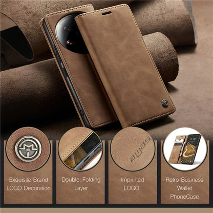 CASEME 013 Series For Xiaomi 14 Ultra Stand Case Card Slot Leather Phone Cover