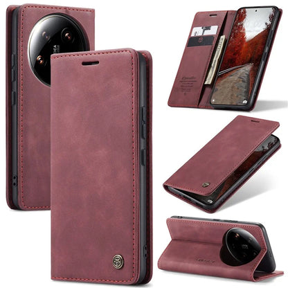 CASEME 013 Series For Xiaomi 14 Ultra Stand Case Card Slot Leather Phone Cover