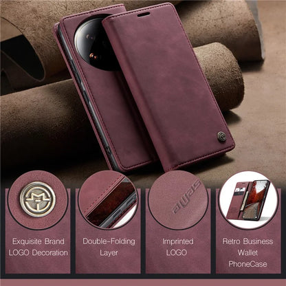 CASEME 013 Series For Xiaomi 14 Ultra Stand Case Card Slot Leather Phone Cover