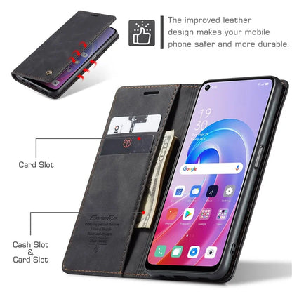 CASEME 013 Series For Oppo A96 4G / A36 / K10 4G / A76 / Realme 9i 4G Case Leather Phone Cover Magnetic Absorption
