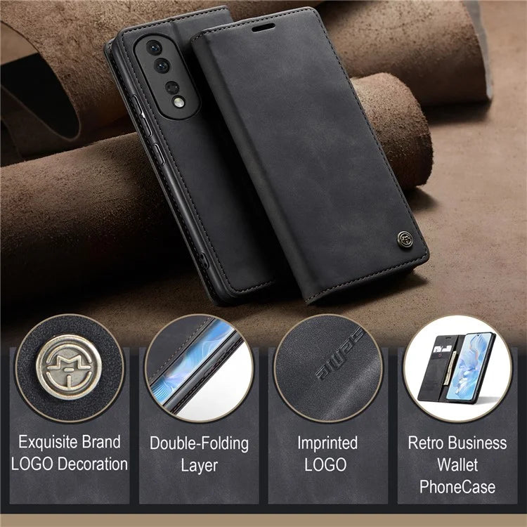 CASEME 013 Series For Honor 80 5G Case Anti-Scratch Stand Leather Phone Cover with Card Slot