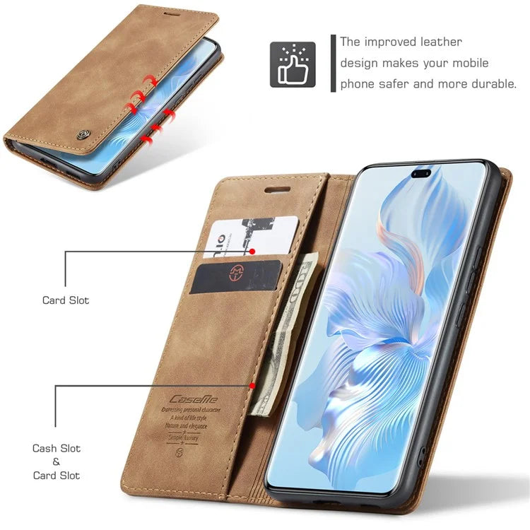 CASEME 013 Series For Honor 80 Pro 5G Case Leather Phone Cover Card Slots Stand Flip