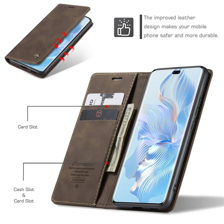CASEME 013 Series For Honor 80 Pro 5G Case Leather Phone Cover Card Slots Stand Flip