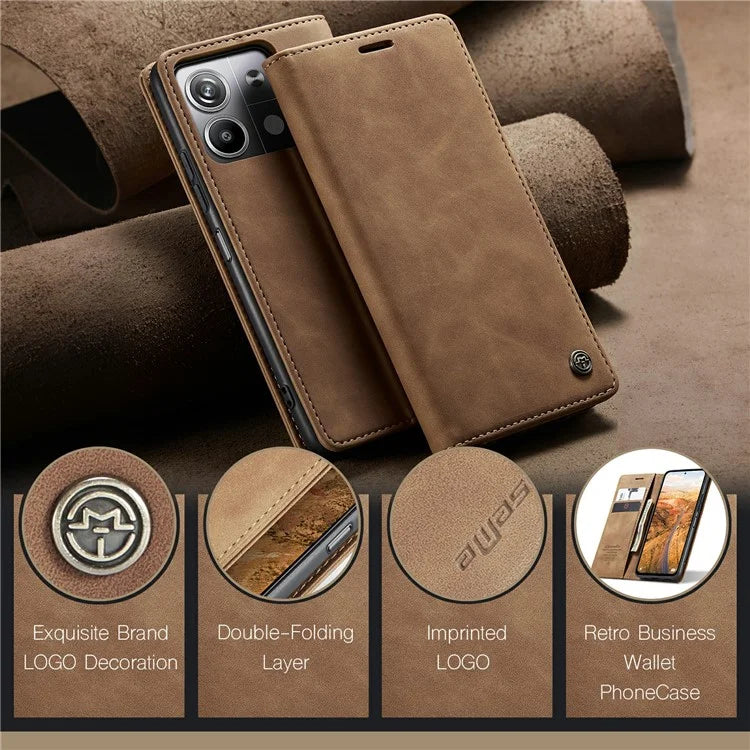CASEME 013 Series For Xiaomi Redmi Note 13 5G Stand Case Shockproof Leather Phone Cover