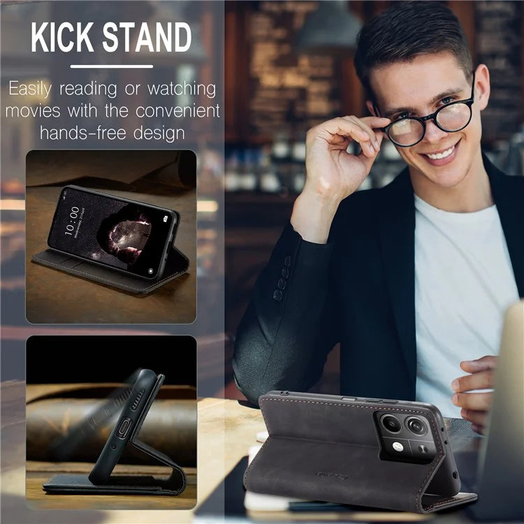 CASEME 013 Series For Xiaomi Redmi Note 13 5G Stand Case Shockproof Leather Phone Cover