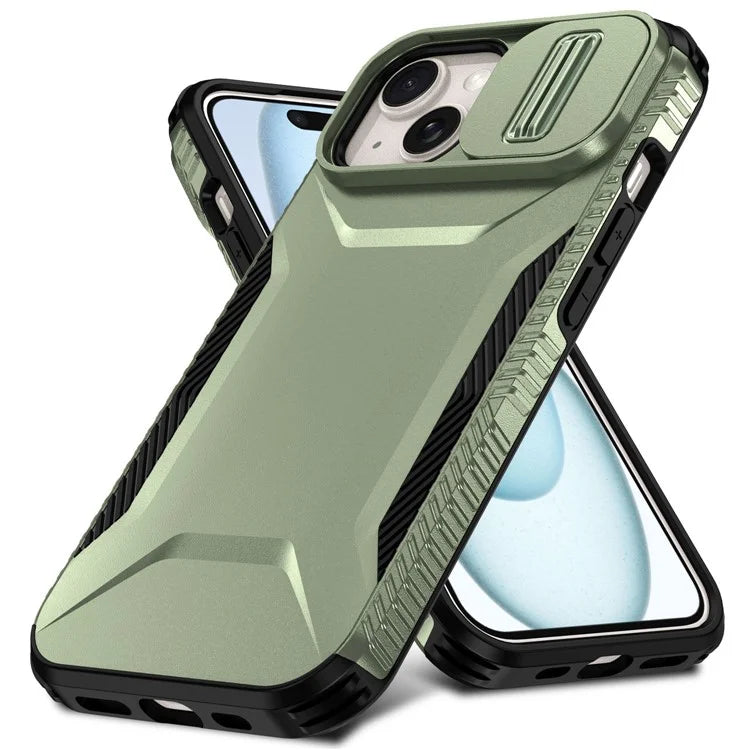 For iPhone 15 Plus Case TPU+PC Non-Slip Side Edge Phone Cover with Lens Lid